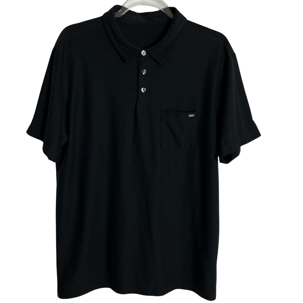 Vuori Polo Shirt Mens Large Black S#V164 Short Sleeve Pocket Recycled Polyester